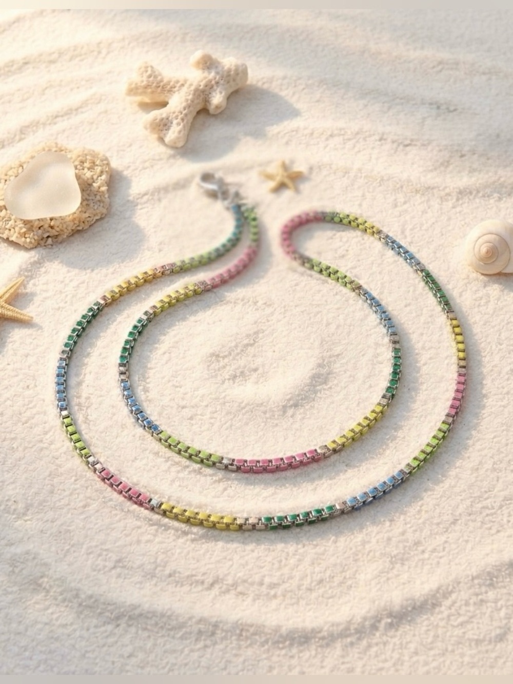 Colorful Rainbow Chain Necklace | Platinum Plated | Summer Jewelry